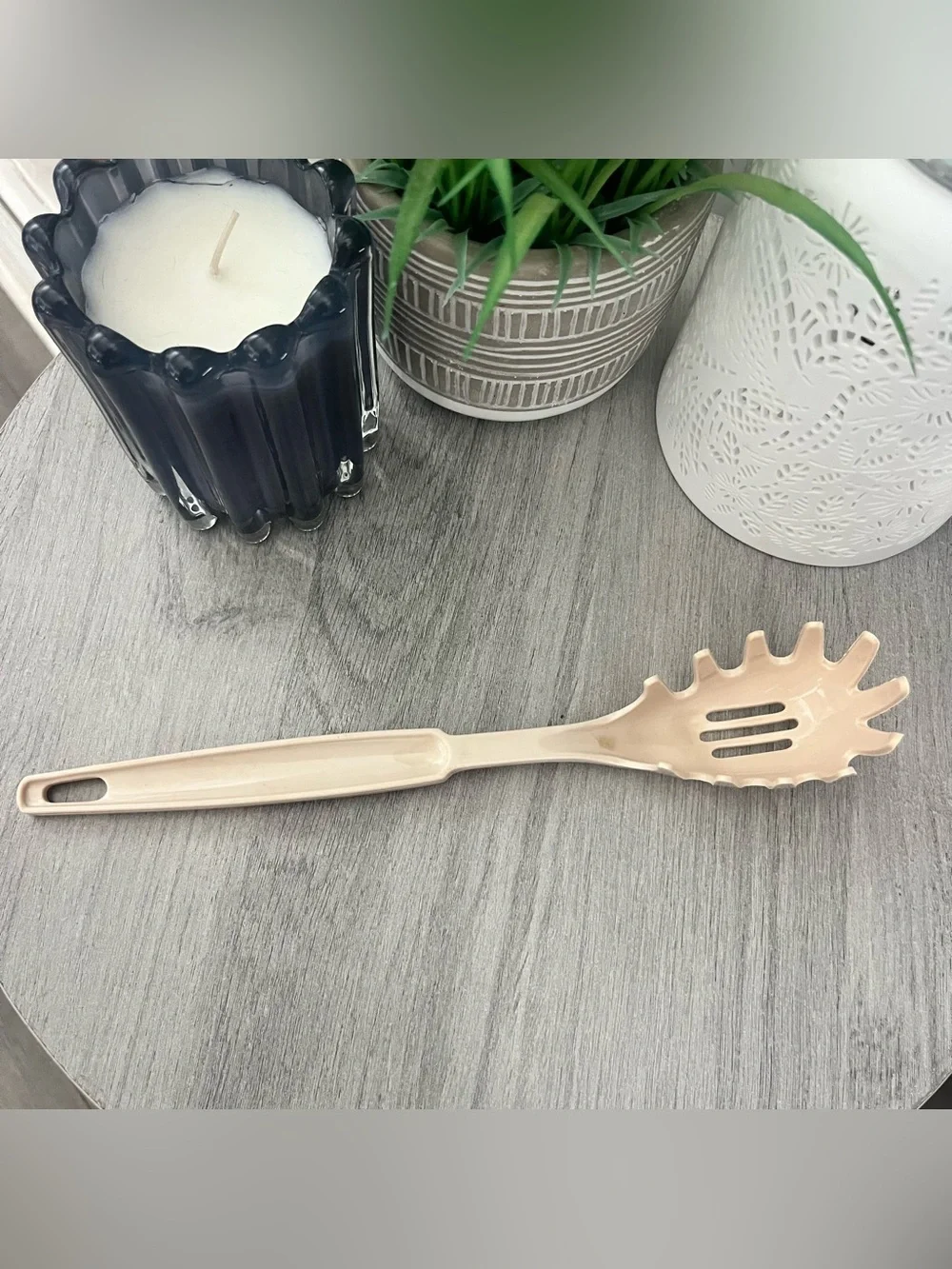 EKCO Almond Handle Kitchen Utensil Set 3 Pc Vintage Spoon Skimmer Pasta